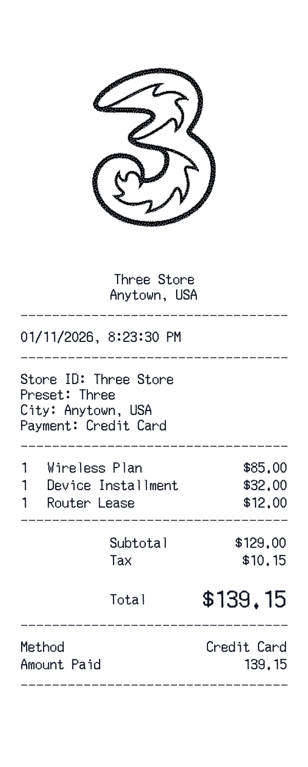 Three receipt preview