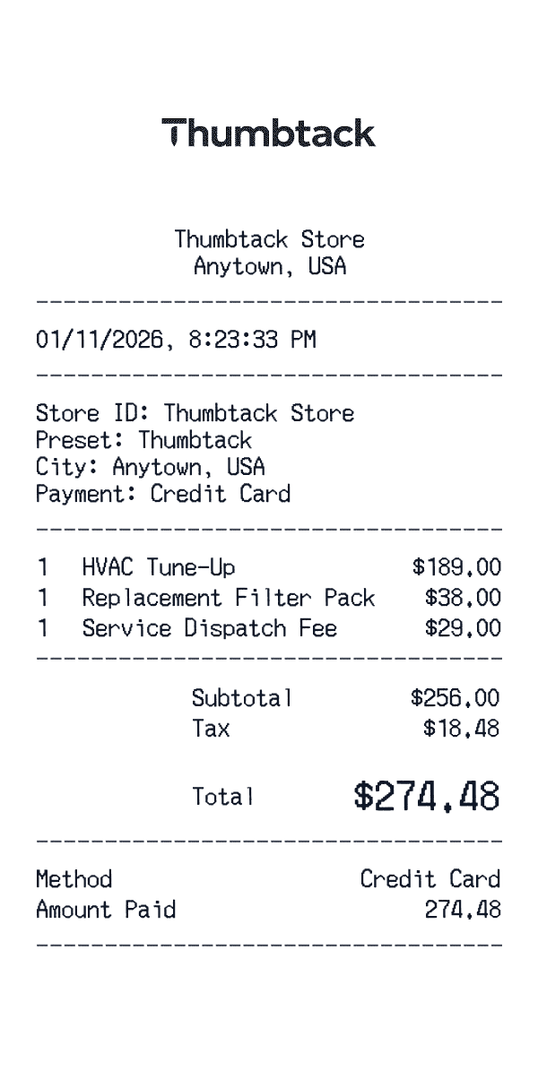 Thumbtack receipt preview