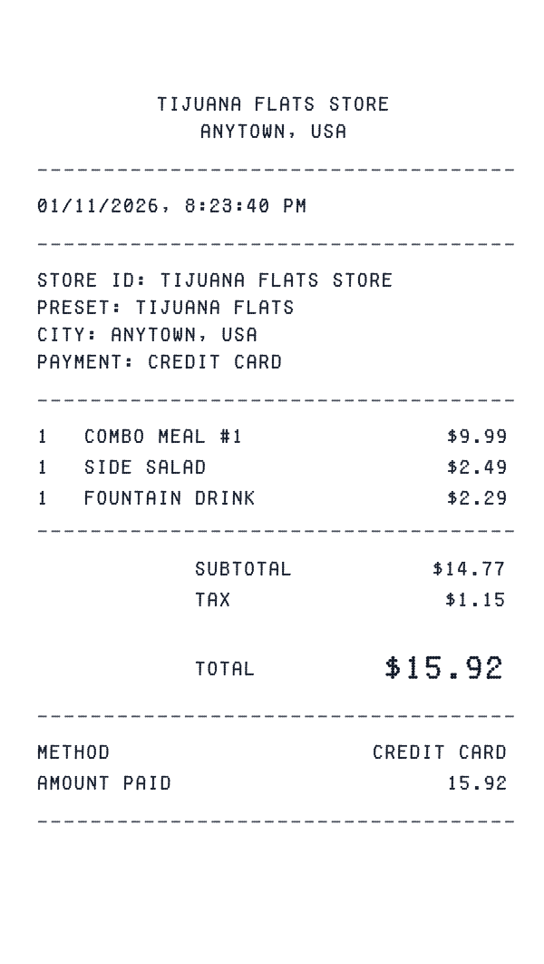 Tijuana Flats receipt preview