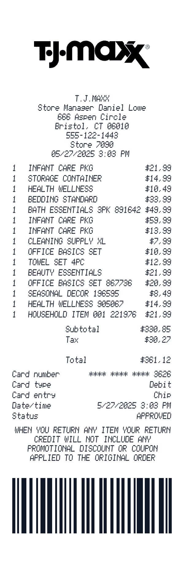 TJ Maxx receipt template generator preview