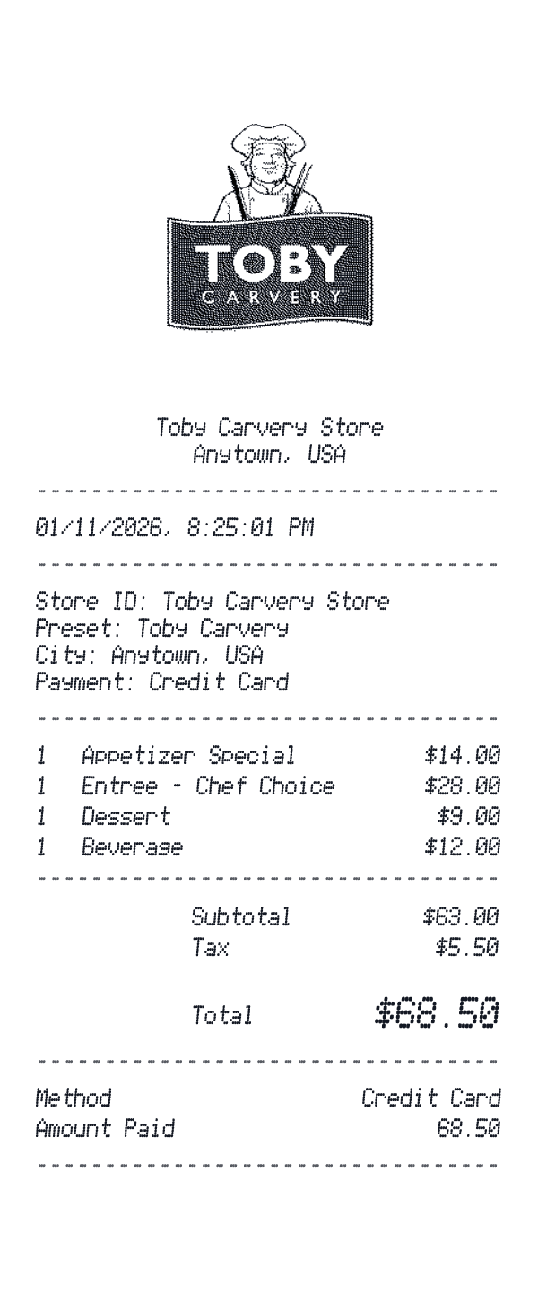 Toby Carvery receipt preview