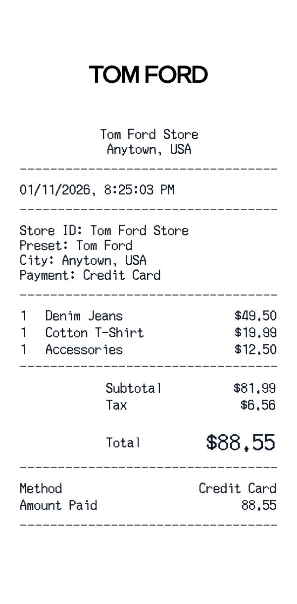 Tom Ford receipt preview