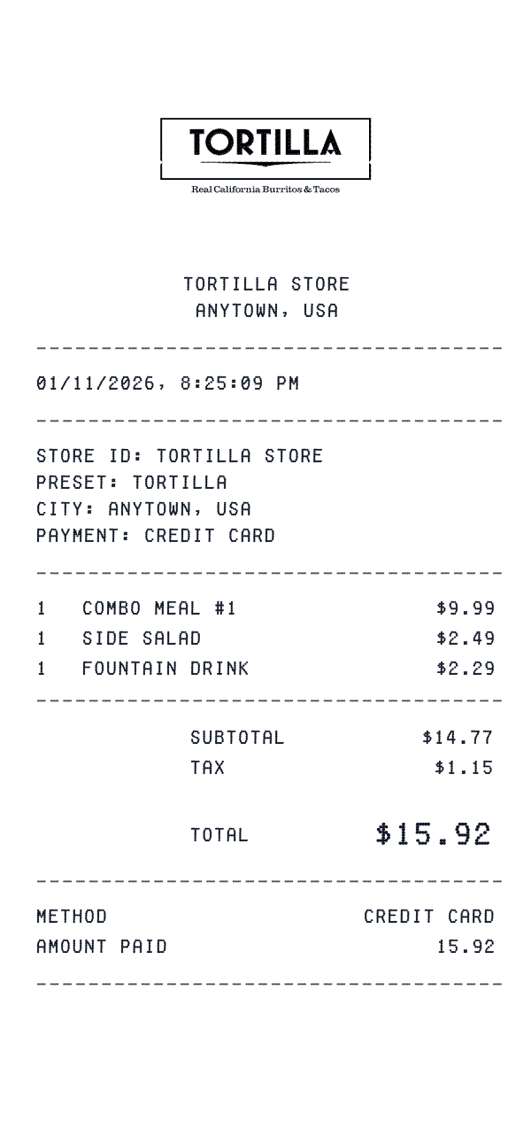 Tortilla receipt preview
