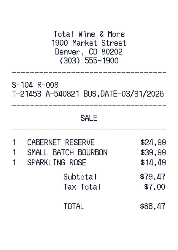 Total Wine & More receipt template generator preview