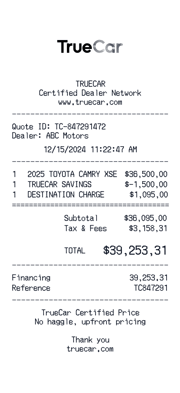 TrueCar receipt preview