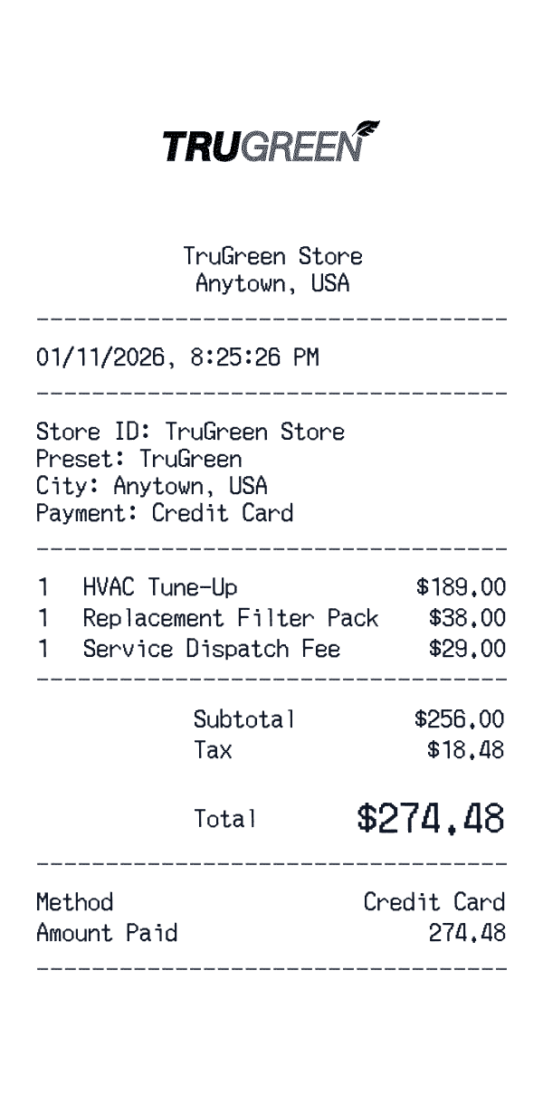 TruGreen receipt preview