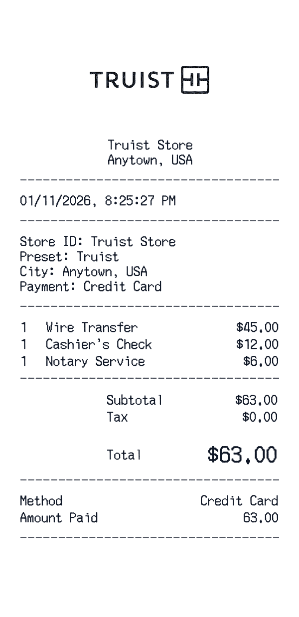 Truist receipt preview