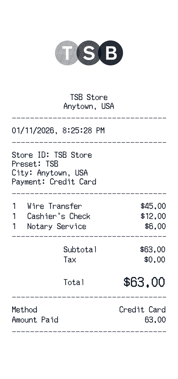 TSB receipt preview