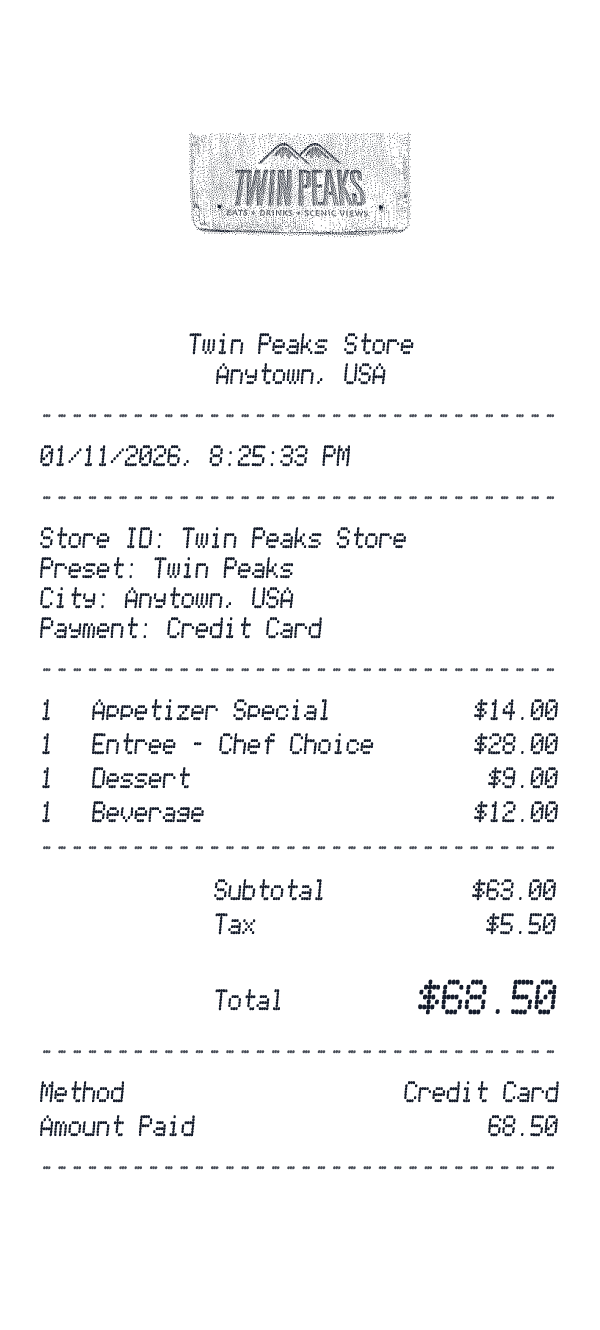 Twin Peaks receipt preview