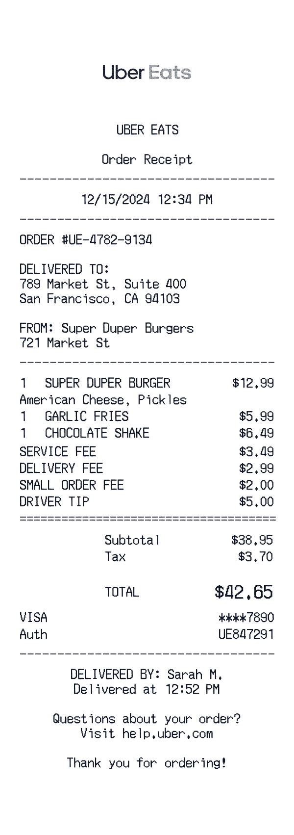 Uber Eats receipt template