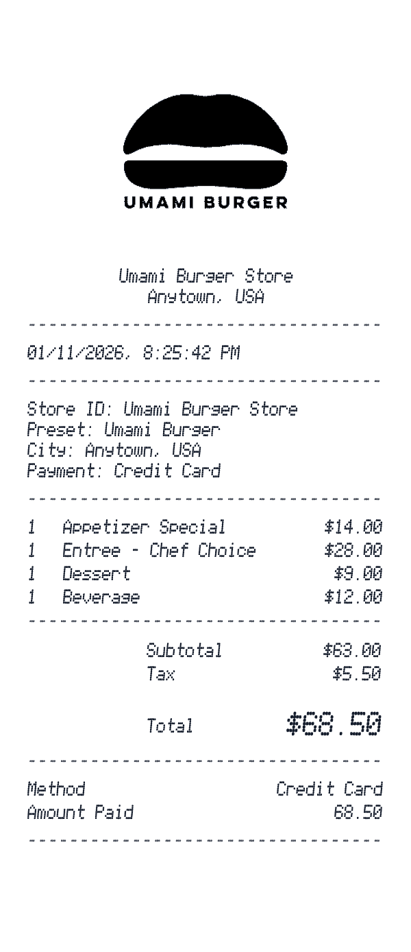 Umami Burger receipt preview