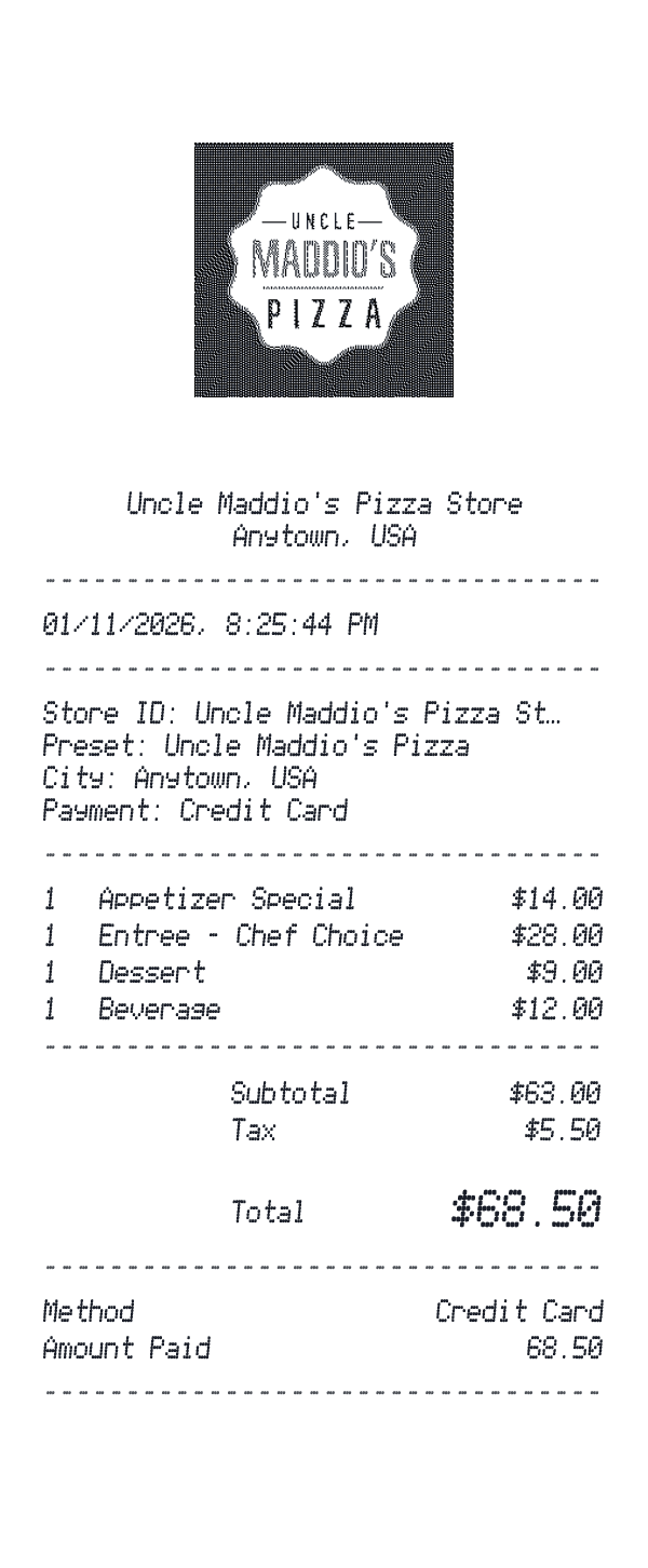 Uncle Maddio's Pizza receipt preview