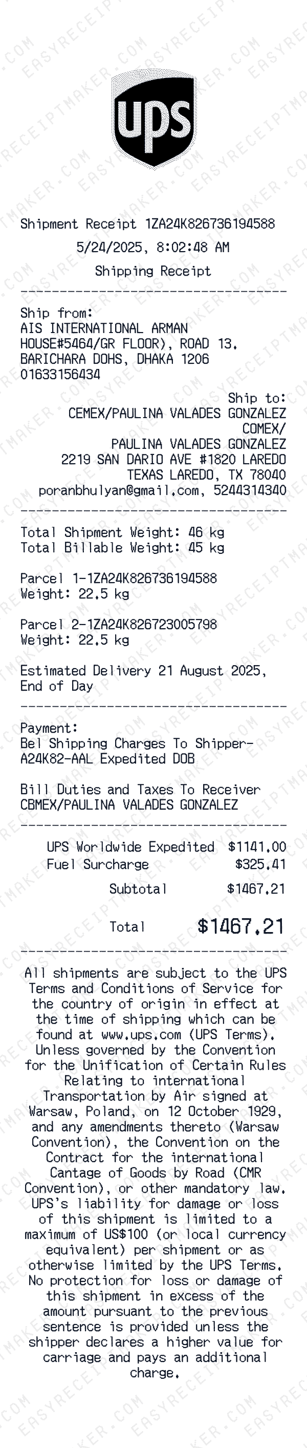UPS receipt