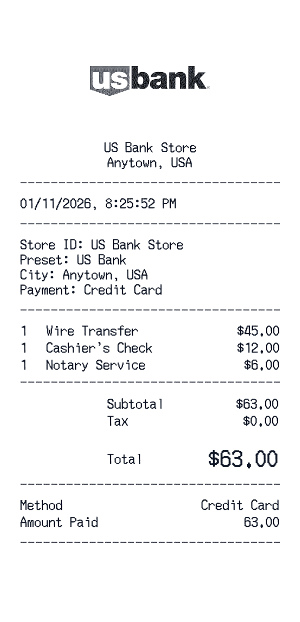 US Bank receipt preview