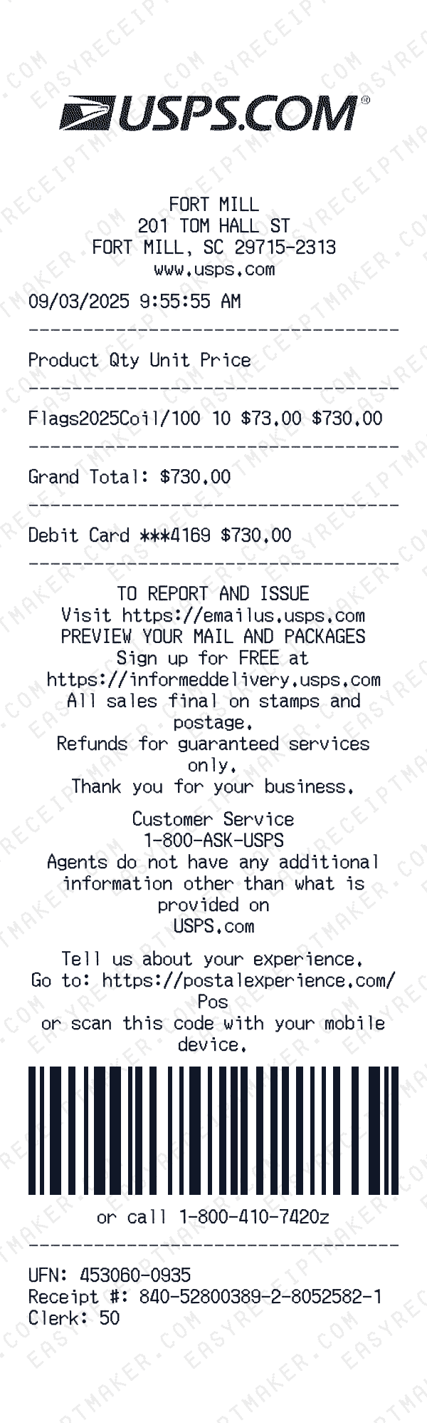 USPS receipt preview