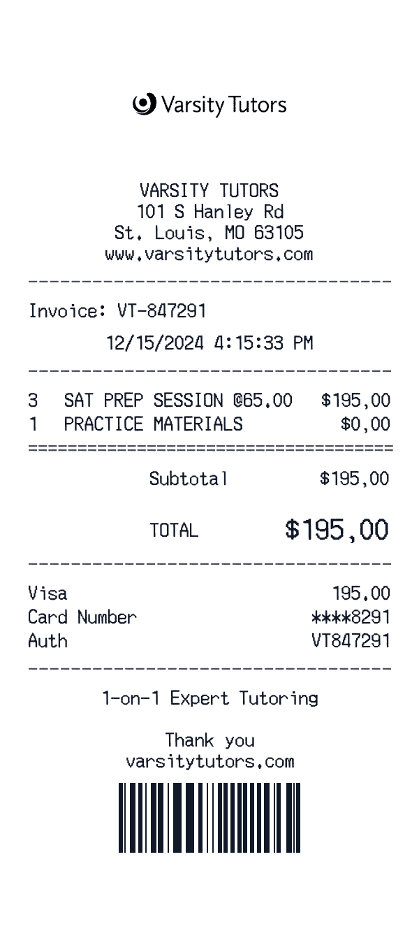 Varsity Tutors receipt preview