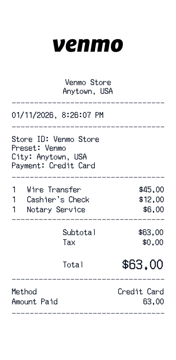 Venmo receipt preview