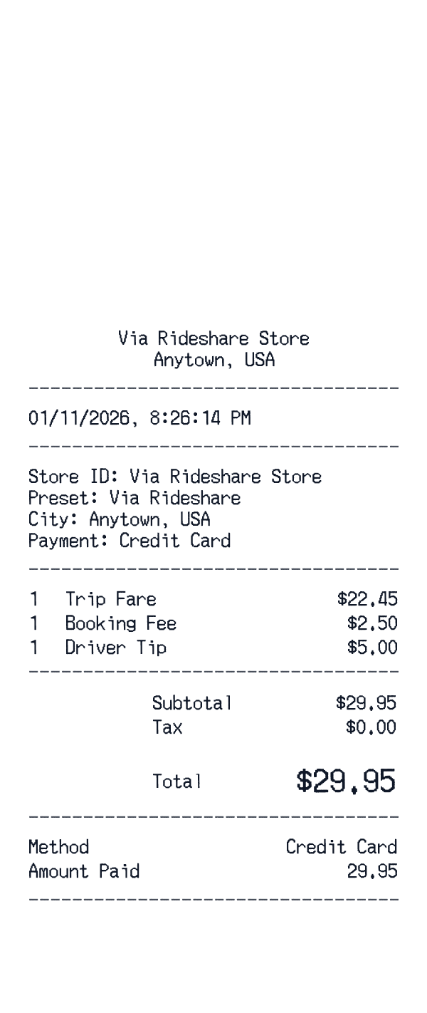 Via Rideshare receipt preview