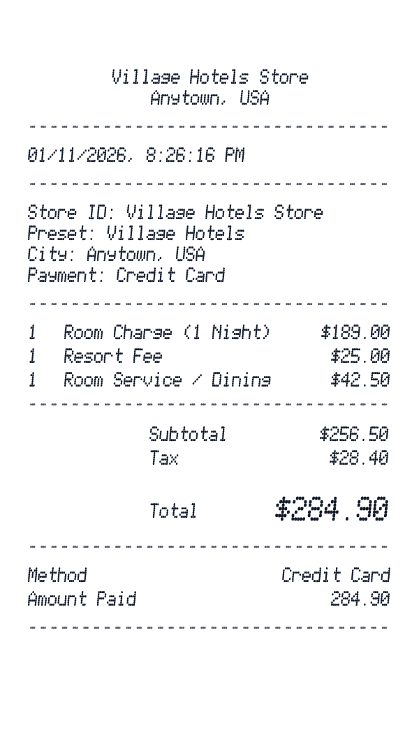 Village Hotels receipt preview