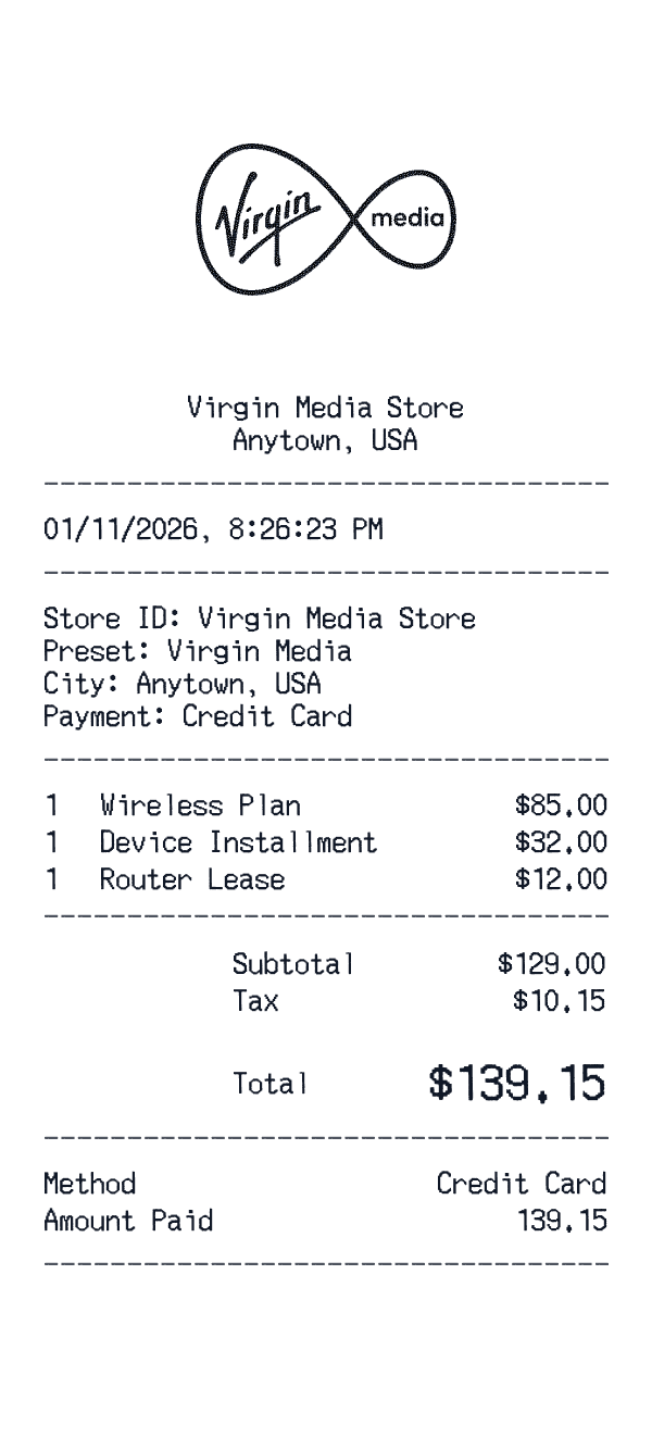 Virgin Media receipt preview