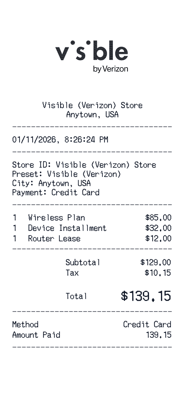 Visible (Verizon) receipt preview