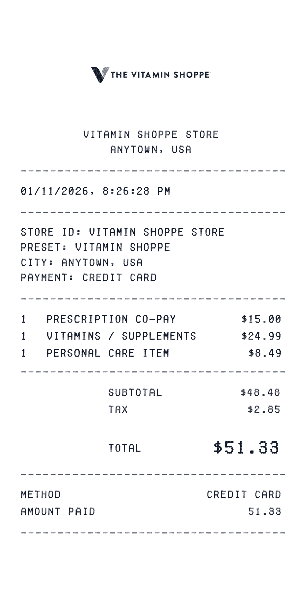 Vitamin Shoppe receipt preview