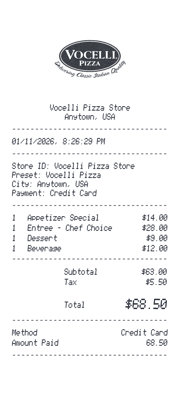 Vocelli Pizza receipt preview