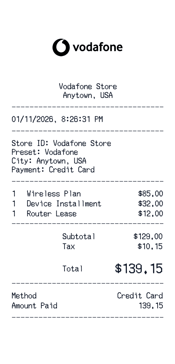Vodafone receipt preview