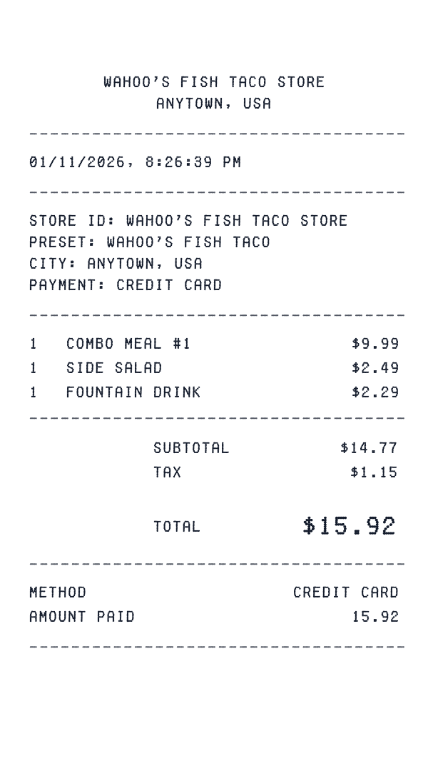 Wahoo's Fish Taco receipt preview
