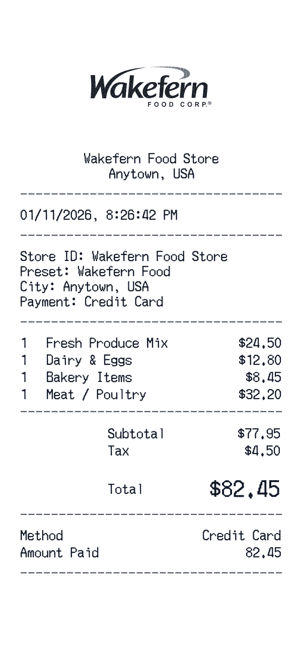 Wakefern Food receipt preview