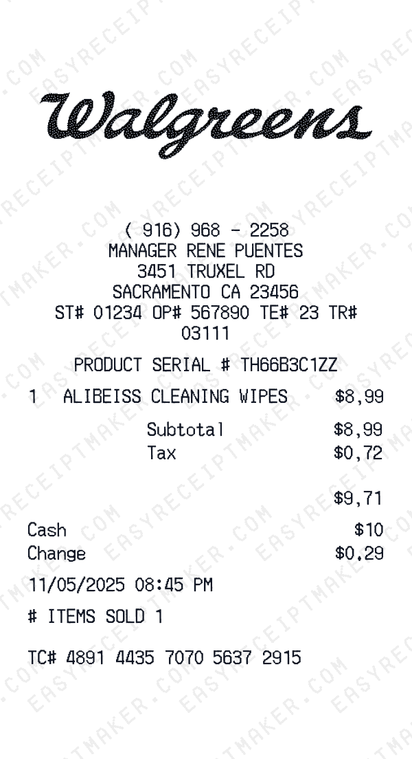 Walgreens receipt