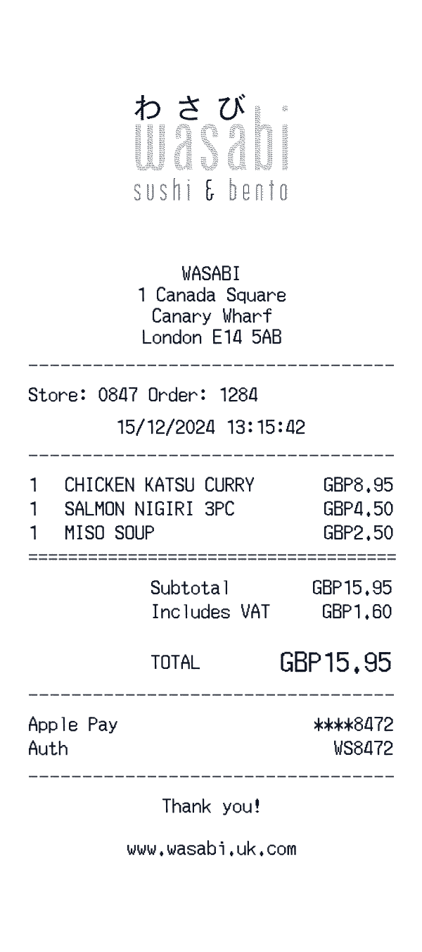 Wasabi receipt preview