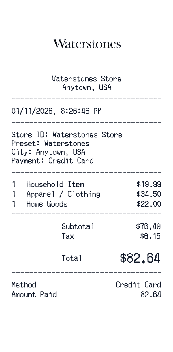 Waterstones receipt preview