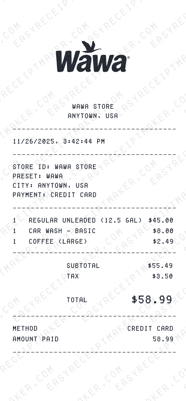 Wawa receipt preview