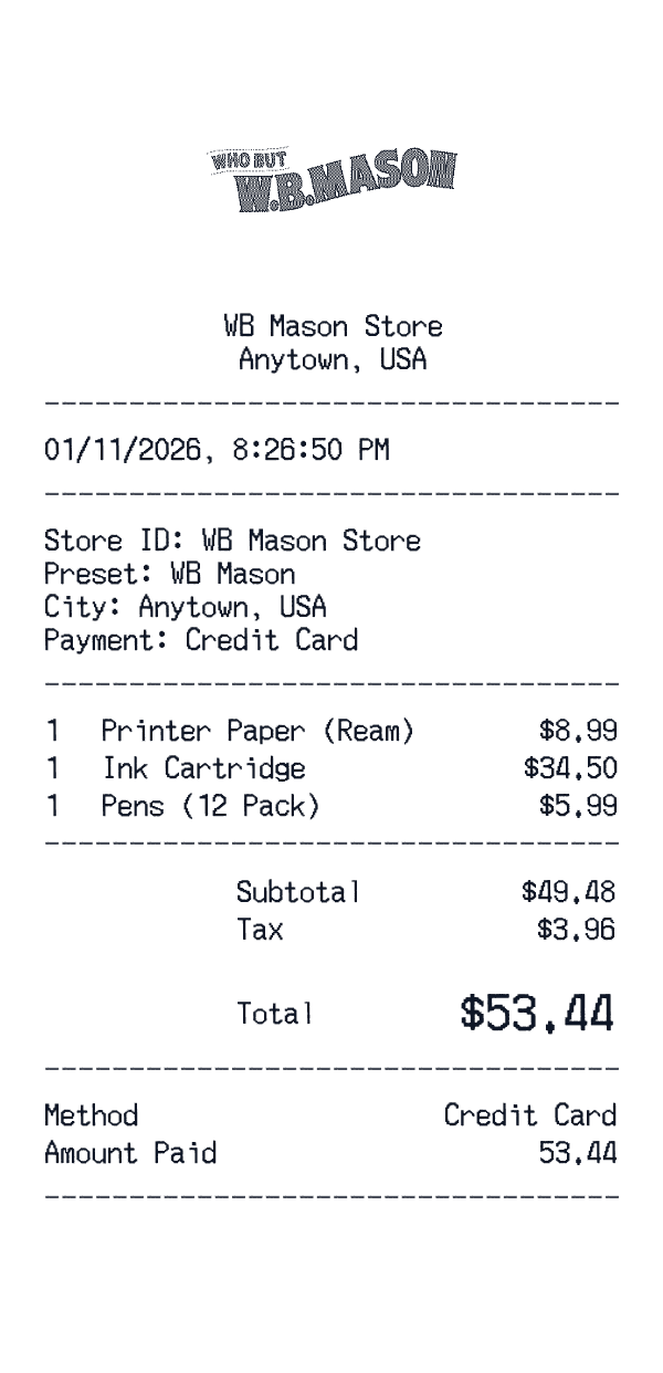 WB Mason receipt preview