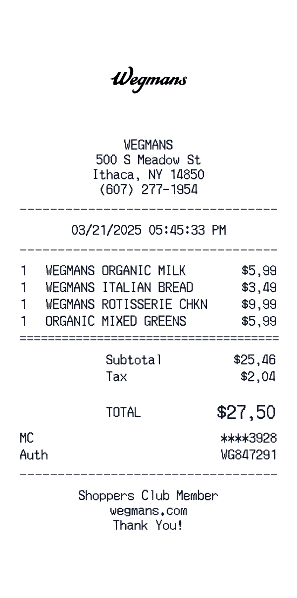 Wegmans receipt preview