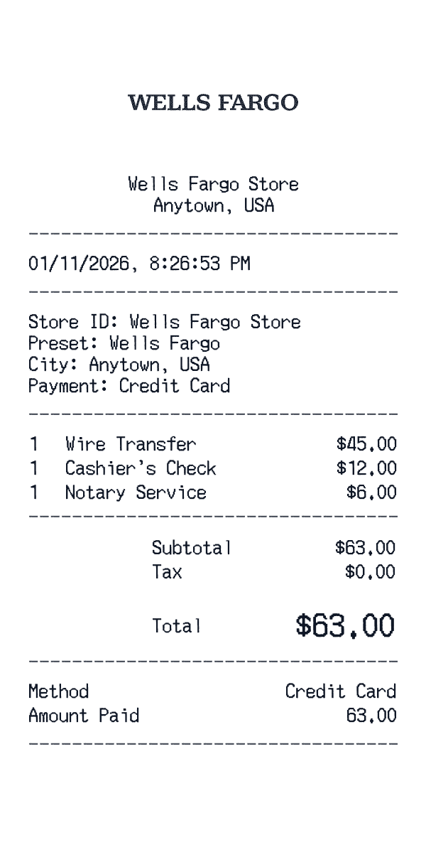 Wells Fargo receipt preview