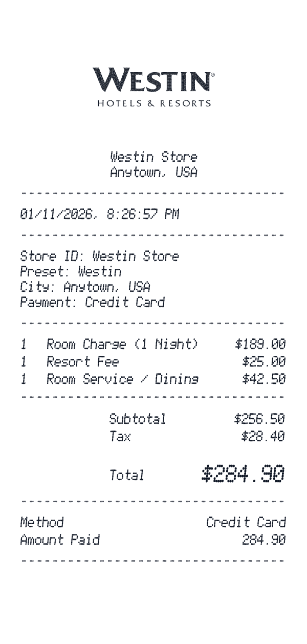 Westin receipt preview