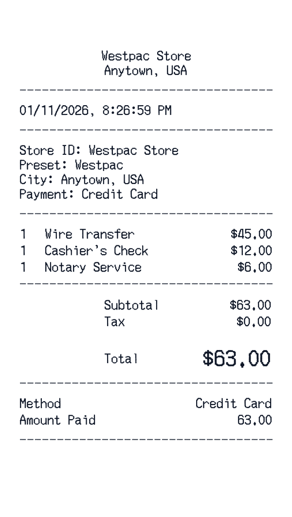 Westpac receipt preview