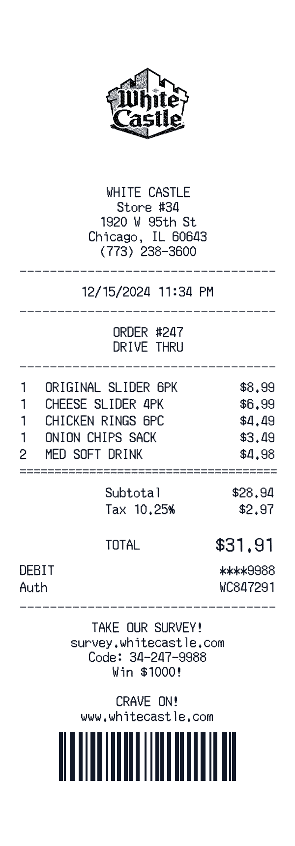White Castle receipt preview