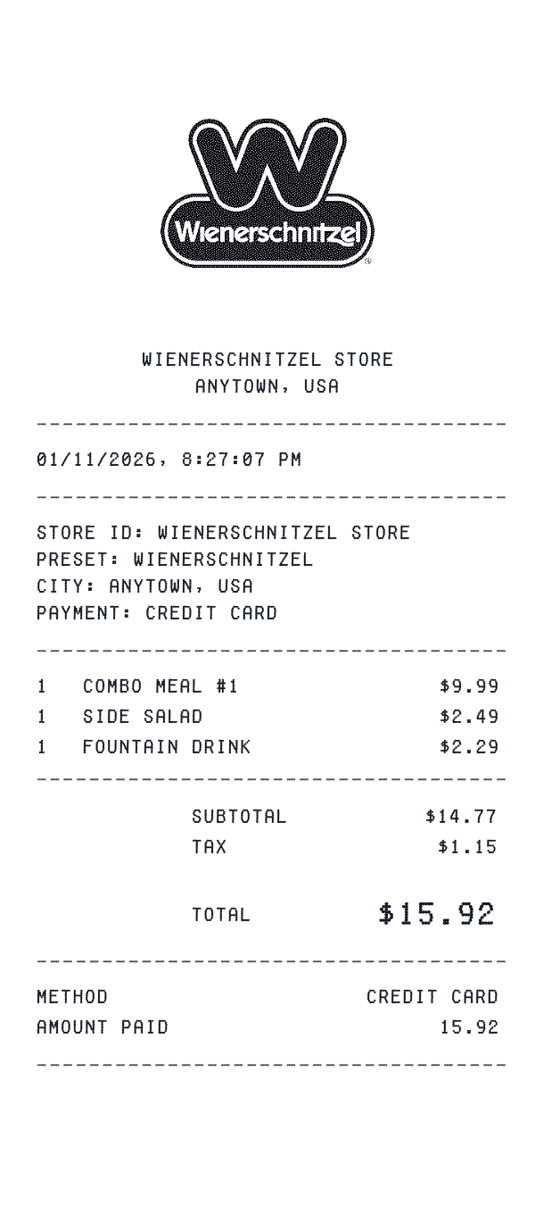 Wienerschnitzel receipt preview