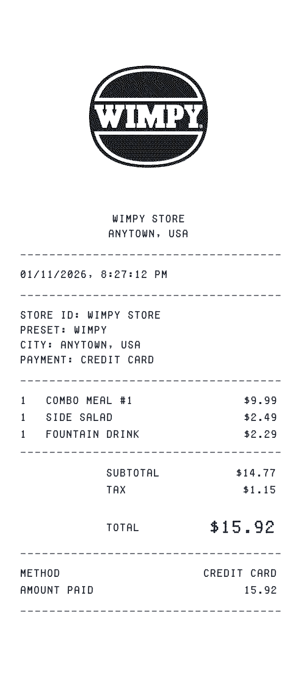 Wimpy receipt preview