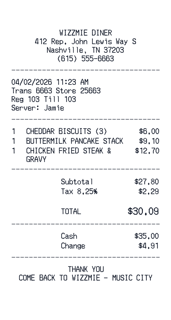 Wizzmie receipt template generator preview