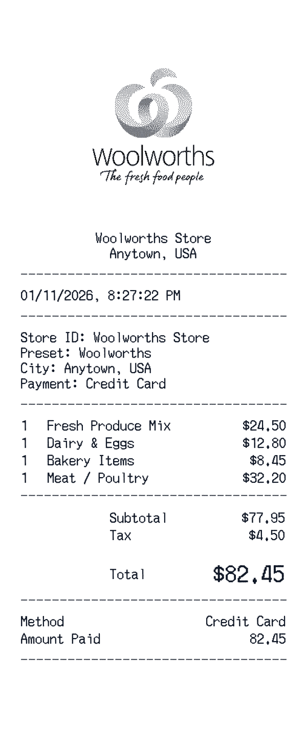 Woolworths receipt preview