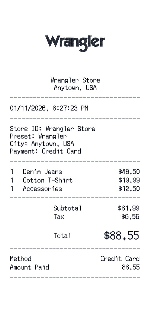 Wrangler receipt preview