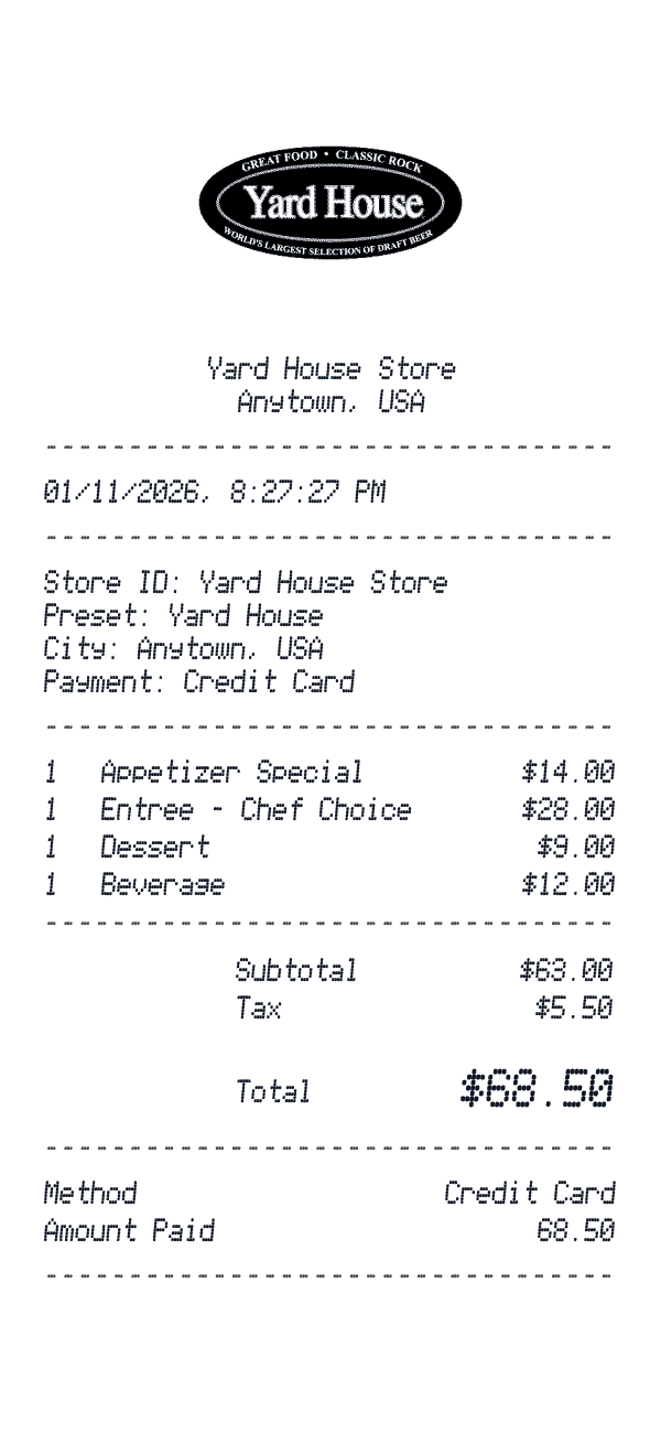 Yard House receipt preview