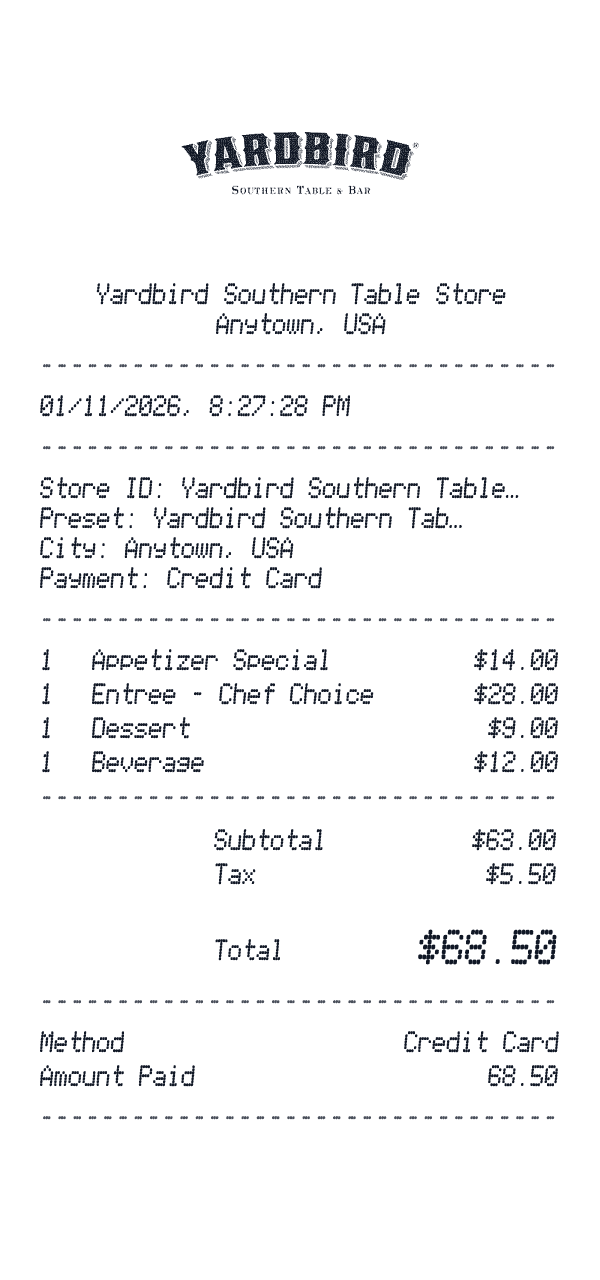 Yardbird Southern Table receipt preview