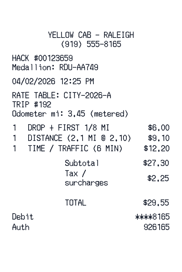 Yellow Cab receipt template generator preview