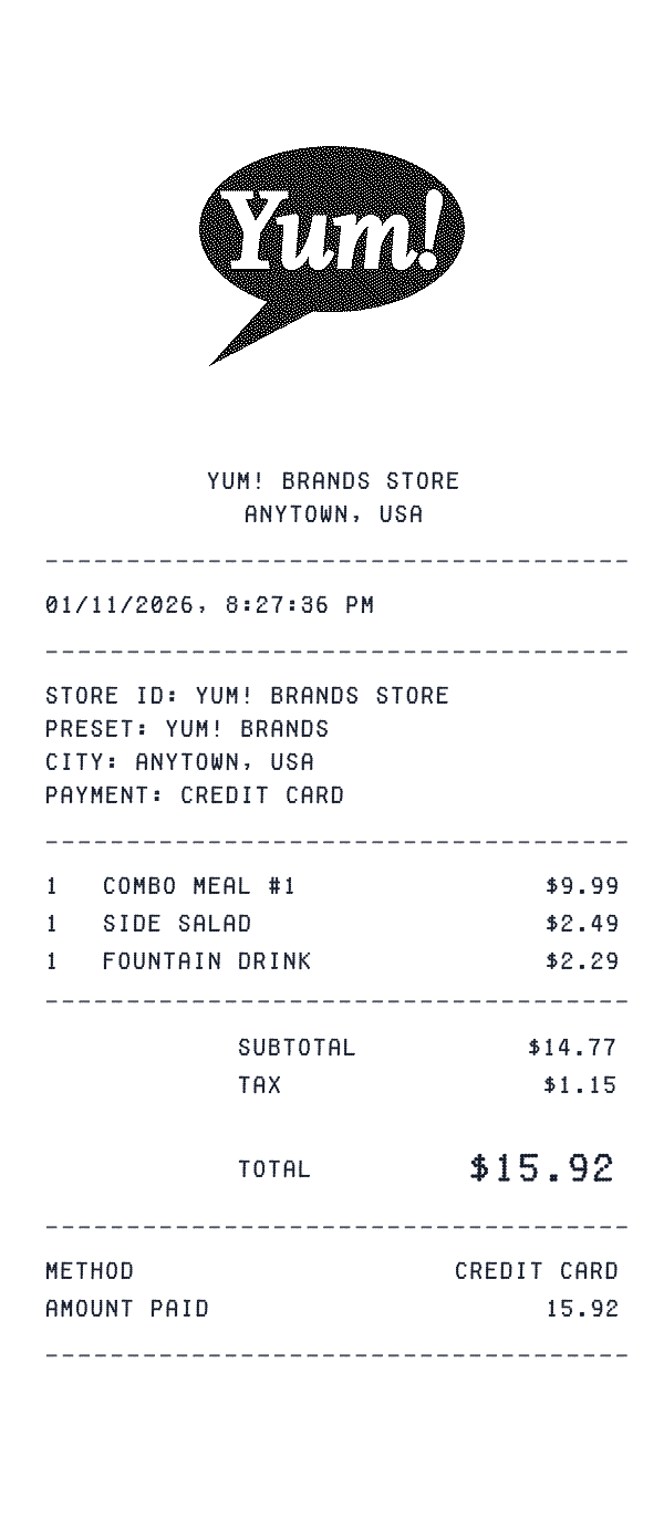 Yum! Brands receipt preview