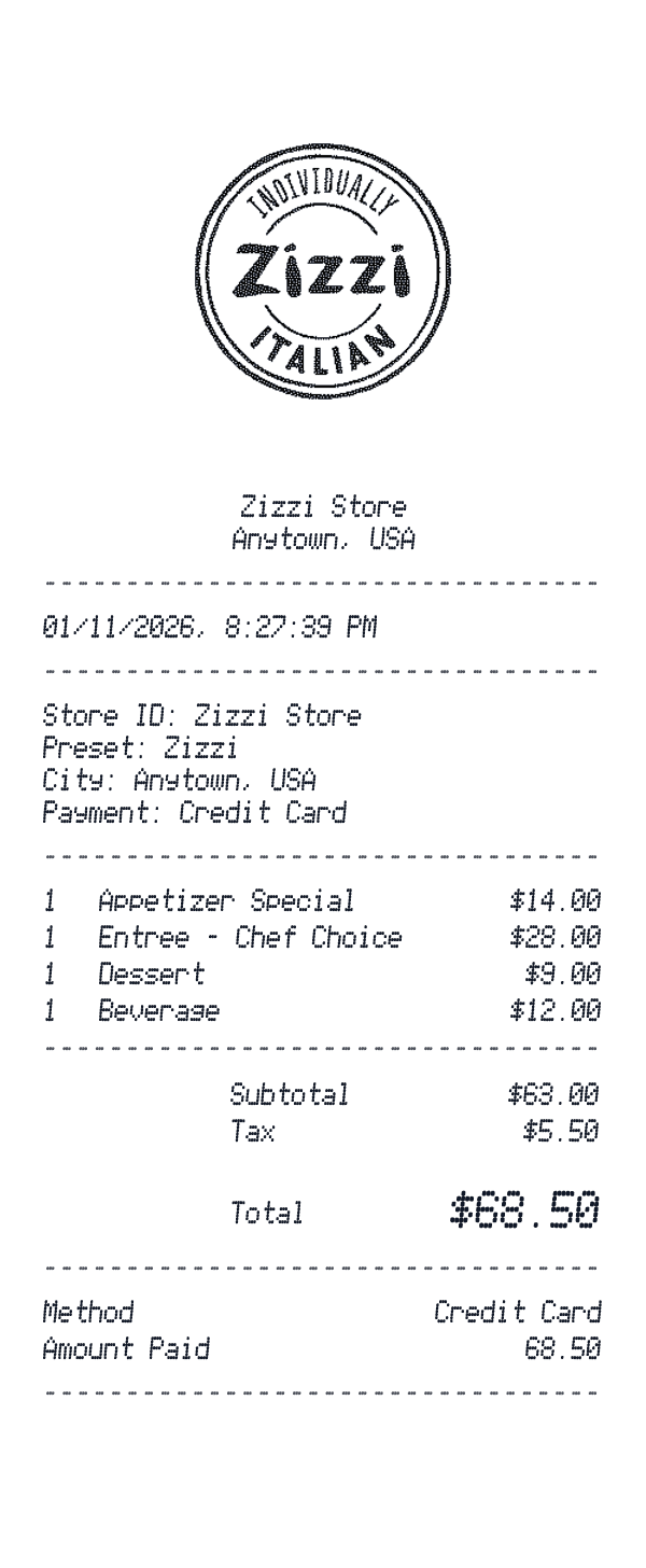Zizzi receipt preview